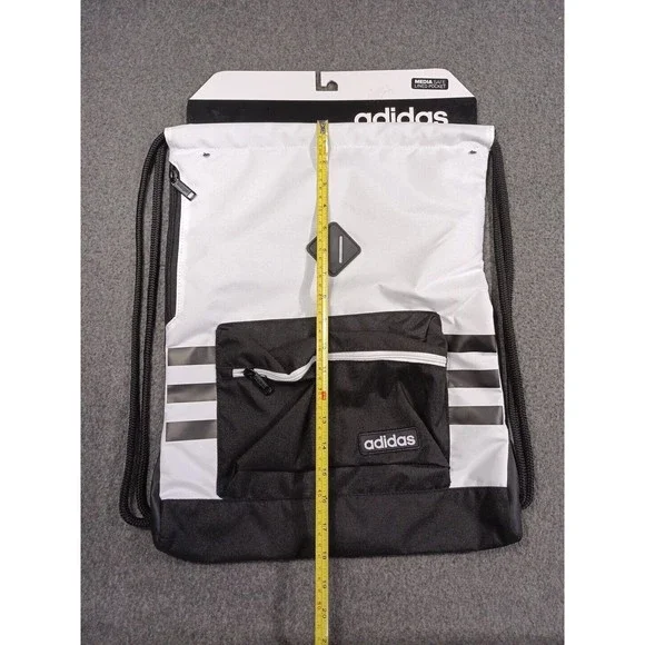 Adidas "Sack Pack" White Black - 18 X 14  Media Safe Lined Pocket New - Picture 2 of 9